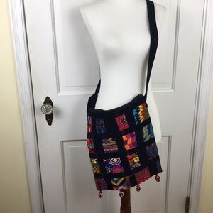 Boho Embroidered Bag Hobo Crossbody Navy Multicolored NWOT